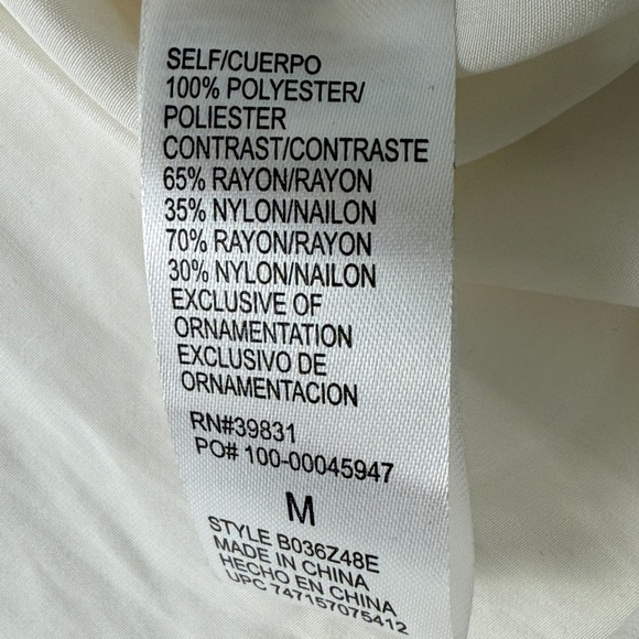 Democracy Women's Silky Ivory Long Sleeve Shirt Velvet Burnout Lace Size Medium - Picture 7 of 11